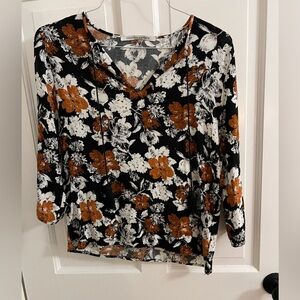 Women's Floral Top - Black and Orange